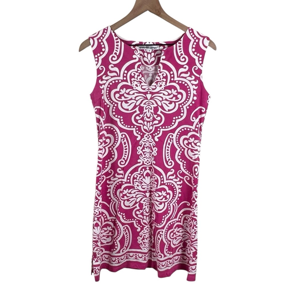 Barbara Gerwit Womens Small Pink White Paisley Print Sleeveless Shift‎ Dress